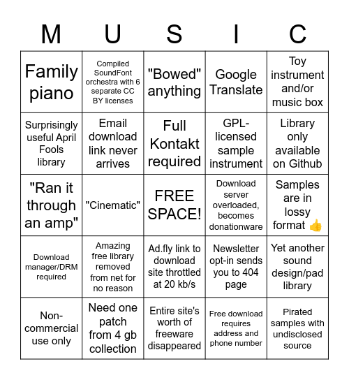 Free virtual instrument bingo Card