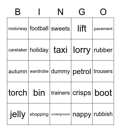 wsb american vs british Bingo Card