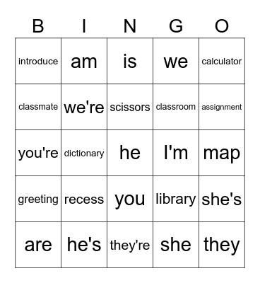 Lesson 1 Bingo Card