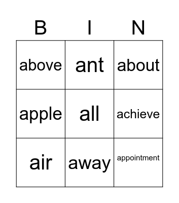 test Bingo Card