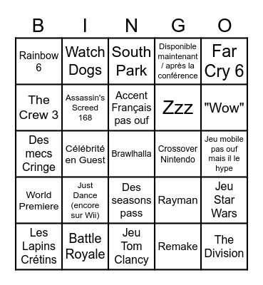 Ubisoft Bingo Card