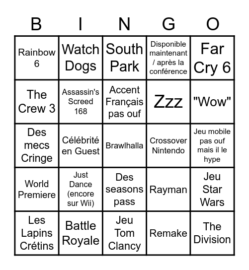 Ubisoft Bingo Card