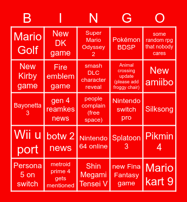 Nintendo E3 bingo card Bingo Card