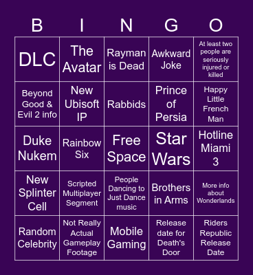 E3 Day 1 (Ubisoft, Devolver, Gearbox) Bingo Card
