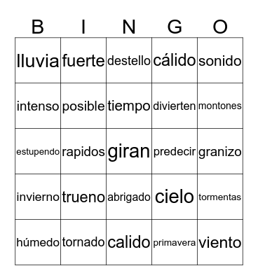 Tiempo Tormentoso Bingo Card