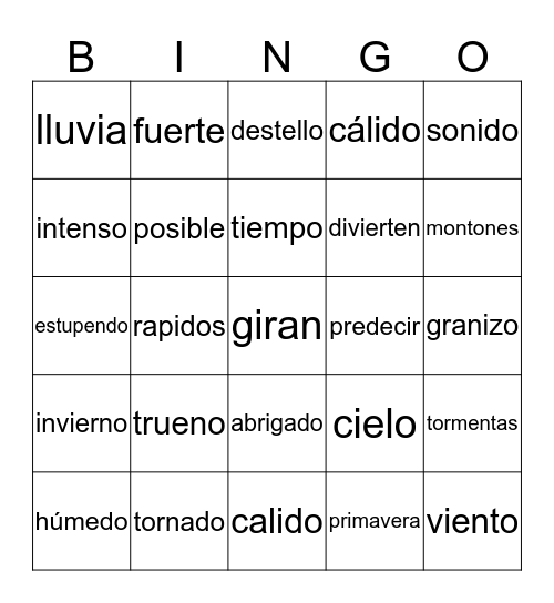 Tiempo Tormentoso Bingo Card
