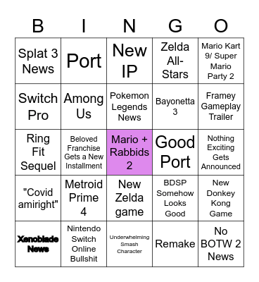 NINTENDO DIRECT BINGO Card