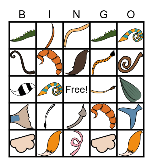 Animal Tails Bingo Card