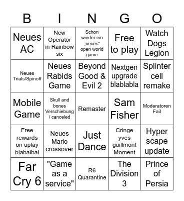 Ubisoft Forward 2 Bingo Card