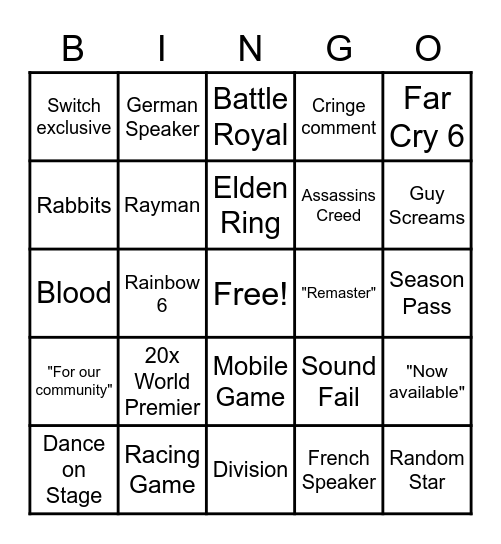 E3 Bingo Card