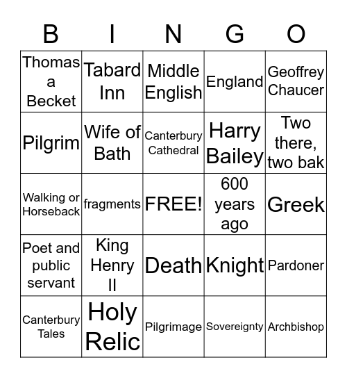 The Canterbury Tales Bingo Card