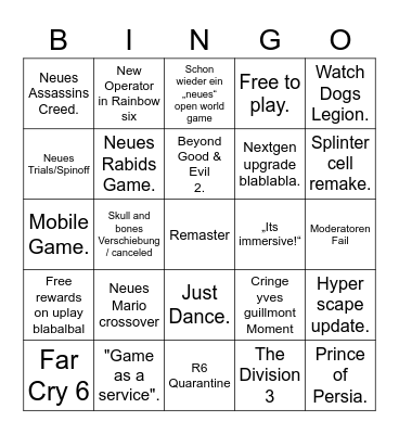Ubisoft Forward 2 Bingo Card