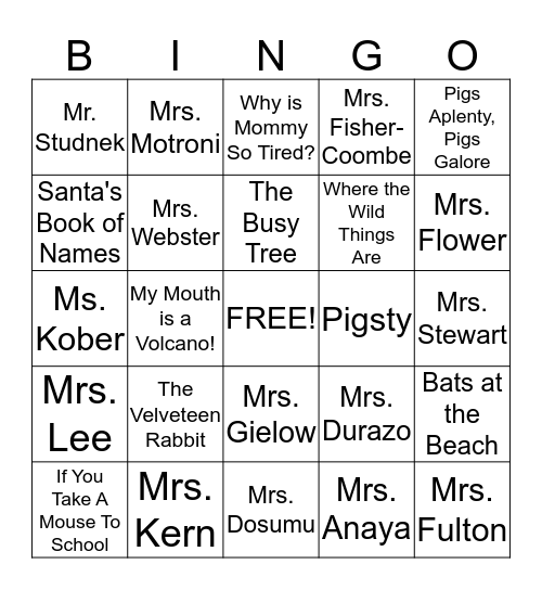 Favorite Children's Books Bingo Card