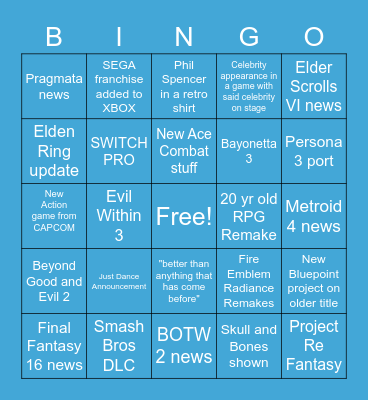 E3 2021 Bingo Card Bingo Card