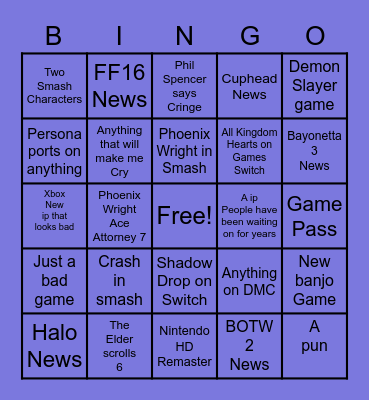E3 Bingo Card