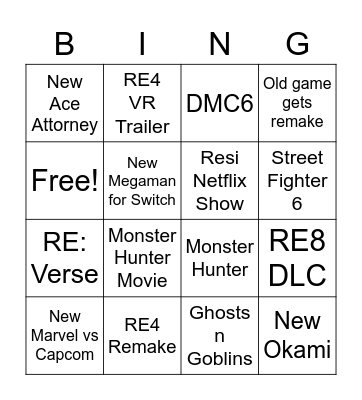 Capcum Bingo Card