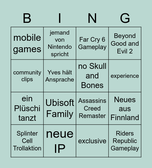 Ubisoft Forward Bullshit Bingo Card