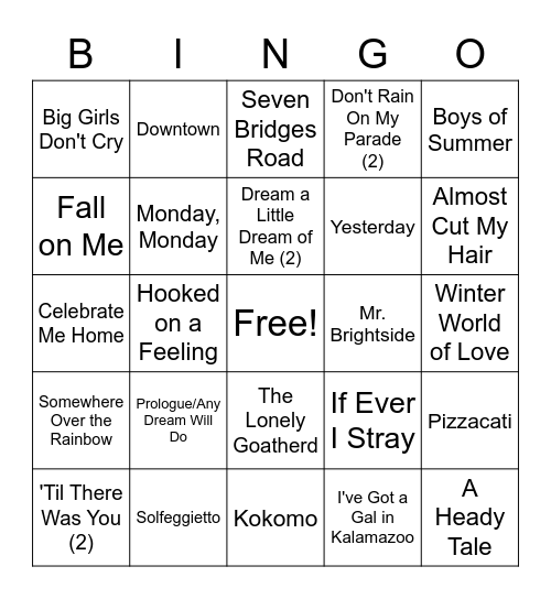 Private Performances Bingo Card