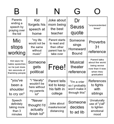 Graduation Bingo Card