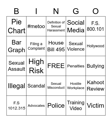 Sexual Harassment in the Workplace Bingo Card