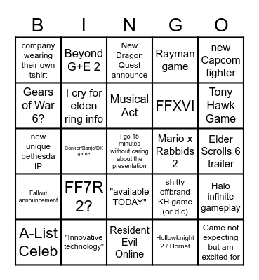 E3 general BINGO Card