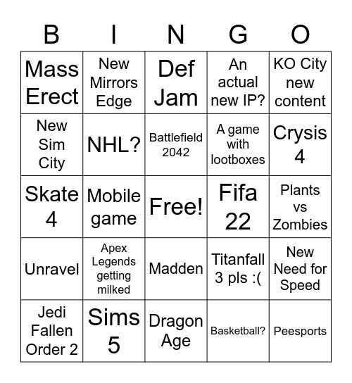 E E Sports it's in the E Bingo Card