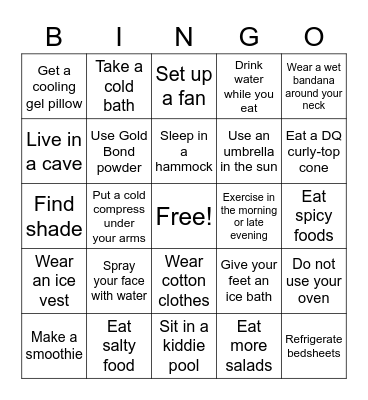 Stay cool! Bingo Card