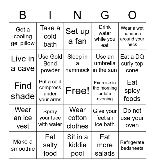 Stay cool! Bingo Card