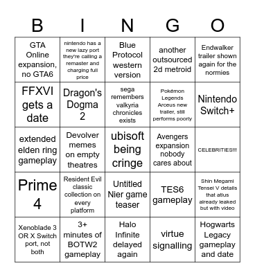 E3/SGF 2021 Bingo Card