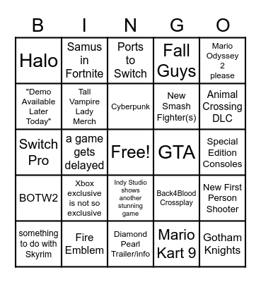 E3 2021 Bingo Card