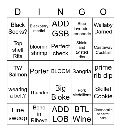 Bloomin DINGO Bingo Card