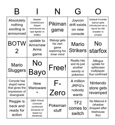 Nintendo Bingo Card