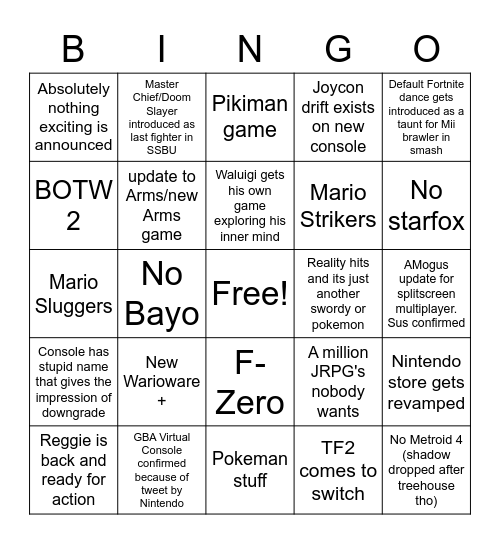 Nintendo Bingo Card