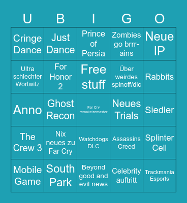 Ubisoft Forward Bingo Card