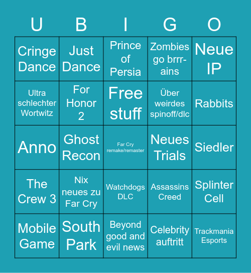 Ubisoft Forward Bingo Card
