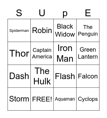 Superheroes Bingo Card