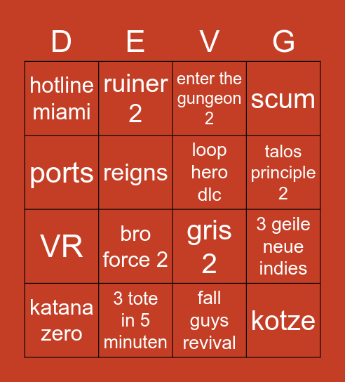 Devolver Bingo Card