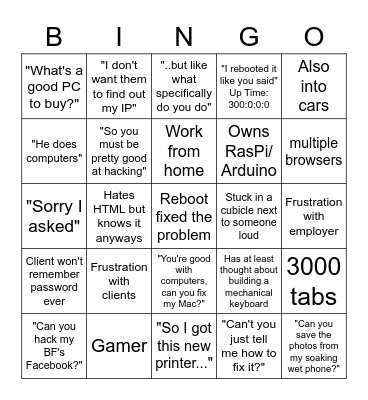 IT experiences Bingo Card