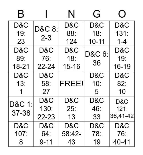 D & C Scripture Mastery Bingo Card