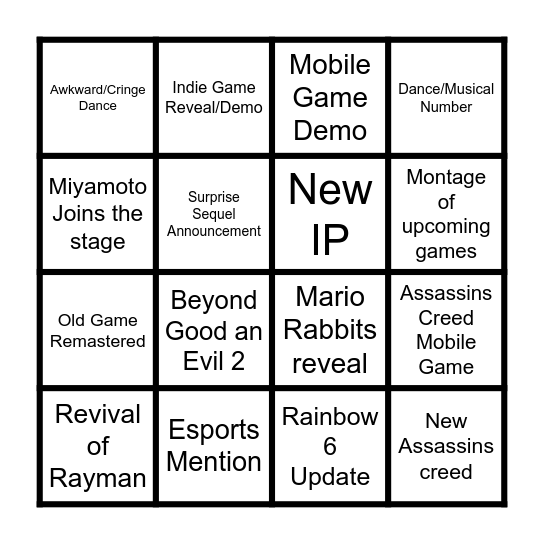 Ubisoft Bingo Card