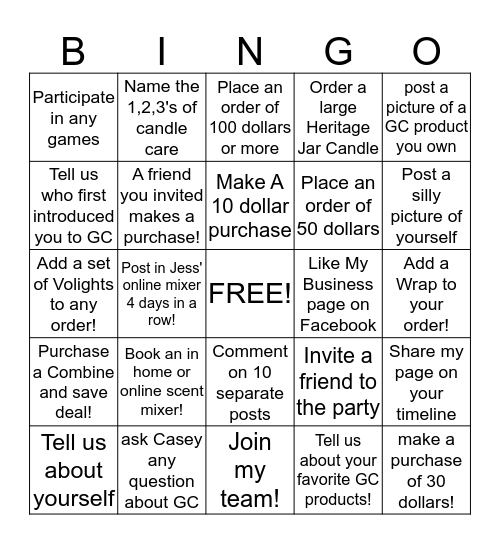 Jess' Scent Mixer Bingo!! Bingo Card