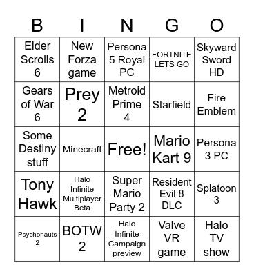 E3 2021 Lucaso Bingo Card