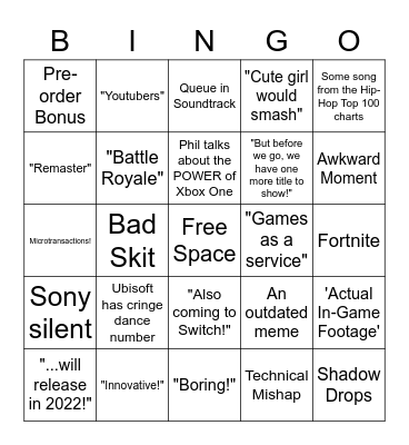 e3 Bingo Card pt2 Bingo Card