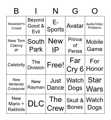 Ubisoft E3 2021 Bingo Card