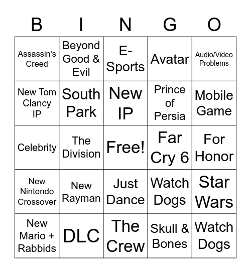 Ubisoft E3 2021 Bingo Card