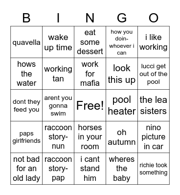 Nun and Pap Bingo Card