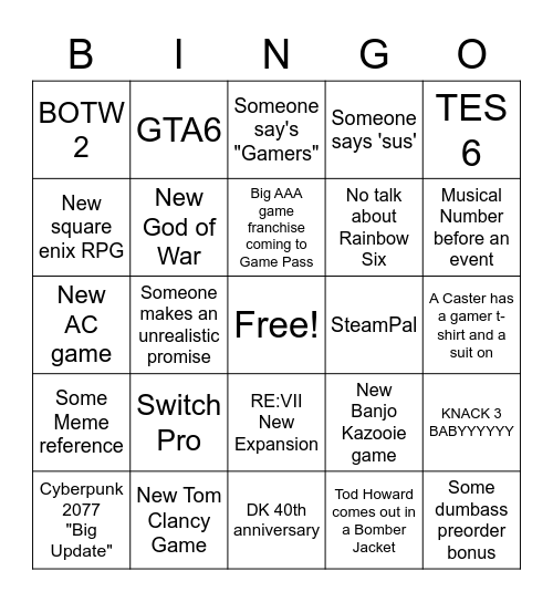 E3 Bingo Card