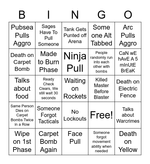 Kephess Fight Club M&B Bingo Card