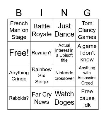 Ubisoft Bingo Card