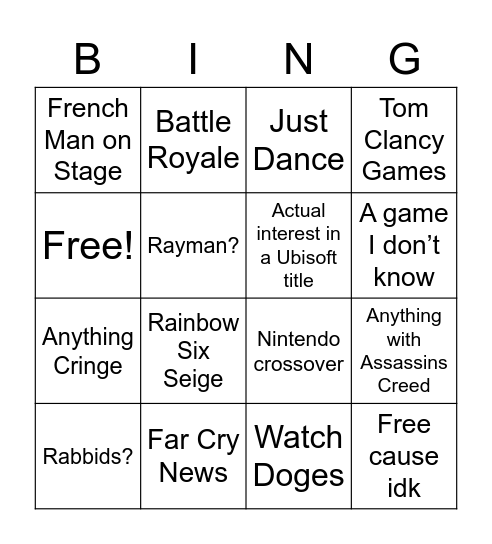 Ubisoft Bingo Card